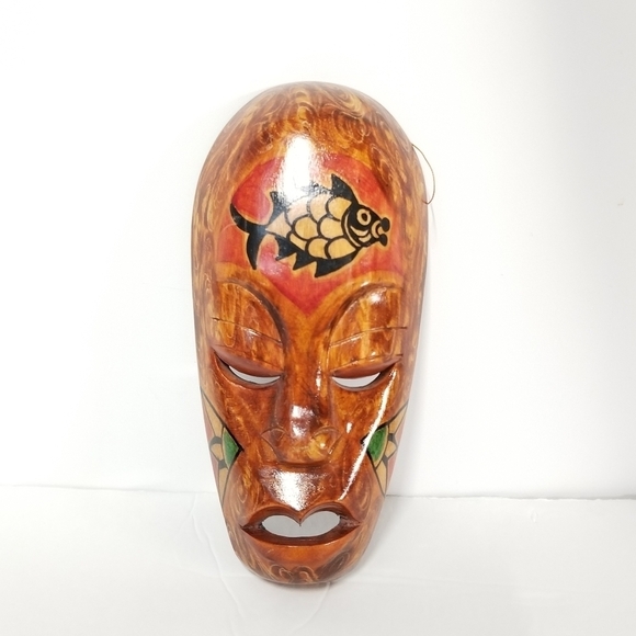 2 Vintage Colorful Handcarved Handpainted Tribal Mask Collectible Wall Decor - Picture 2 of 11